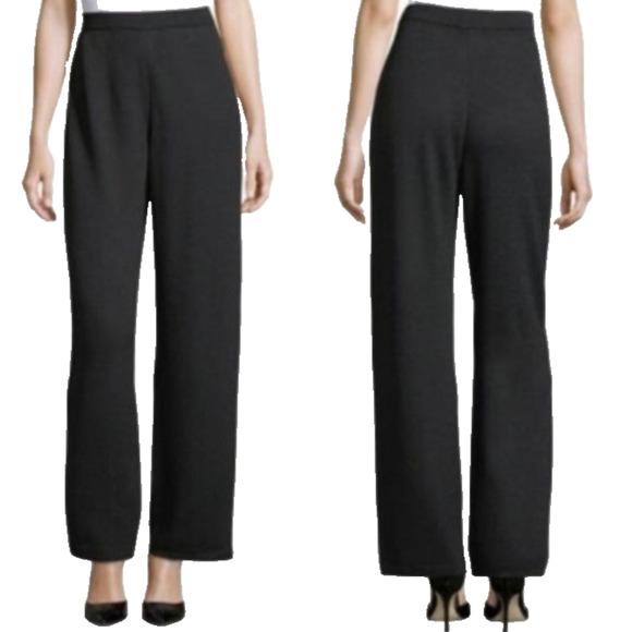 St. John Pants - St John Womens Black Santana Knit Wide Leg Classic Pants Luxury Minimalist Large